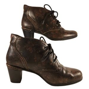 Rockport Women's Brown Leather Tie Ankle Boots Floral Design in Leather 8M